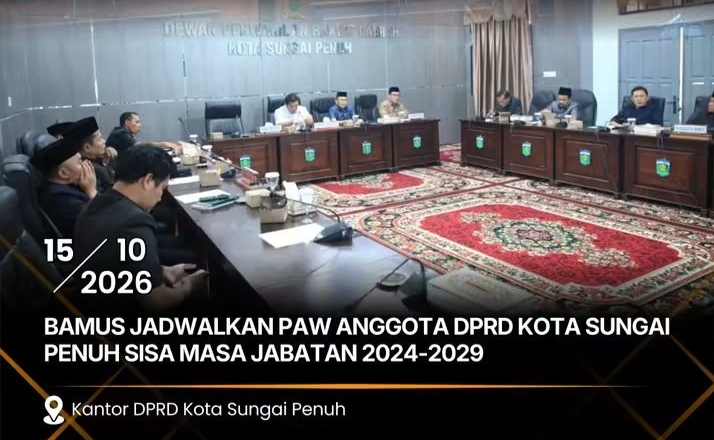 DPRD Sungai Penuh Jadwalkan Paripurna PAW 20 Oktober, Ini Agendanya