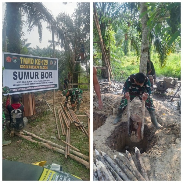 Hari Pertama Pasca Upacara Pembukaan TMMD Ke 129 Kodim 0313/KPR Pembuatan Sumur Bor di Pangkalan Terap Capai Progress 20 Persen