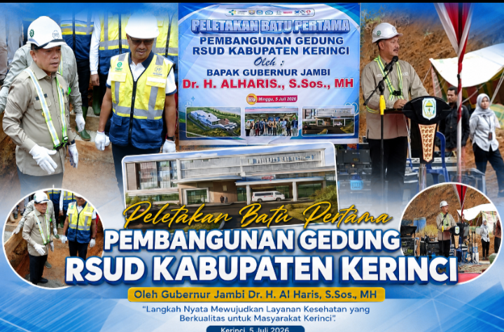 Bupati Monadi Dampingi Gubernur Al Haris Letakkan Batu Pertama RSUD Kerinci