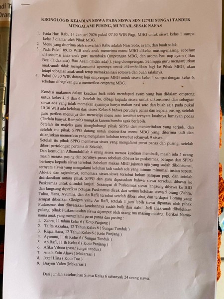Ada Apa Surat Kronologis Sekolah Muncul Bela MBG Tika Seno, Sebab Keracunan  Siswa Karena Minum Minuman Lain