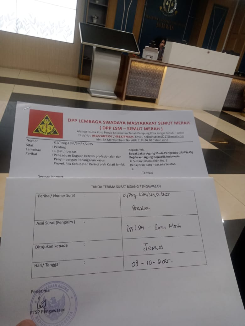 LSM Semut Merah Laporkan Kejari Sungai Penuh dan Kejati Jambi ke JAMWAS