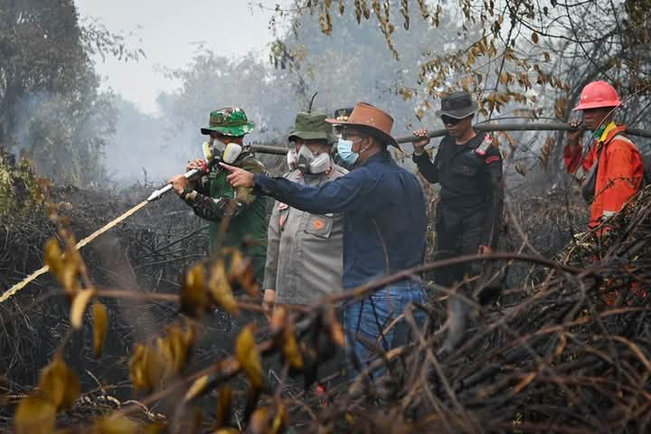 100 Hektar Lahan Terbakar Di Kuba ,Kapolres Rohil, Wabup dan Dandim Cek Lokasi