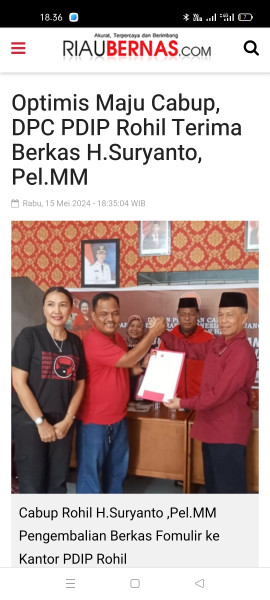 Siap Maju Cabup, DPC  PDIP Rohil Terima Berkas H.Suryanto